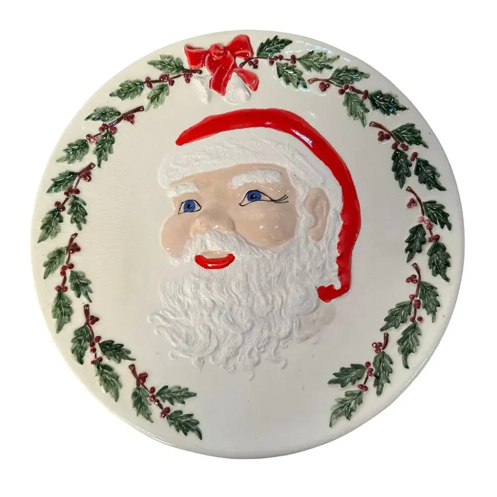 VTG Santa Christmas Plate Rare 1965 Pottery Hand Signed by Artist Cookie Platter